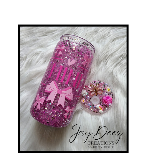 12oz snowglobe tumbler with bling lid.