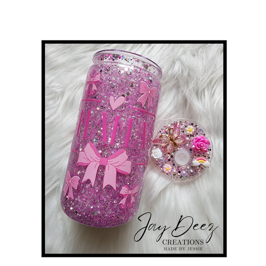 12oz snowglobe tumbler with bling lid.